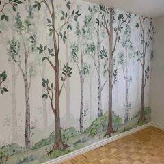 Kids vinyl mural with serene forest and green trees, model MUI65 - online store