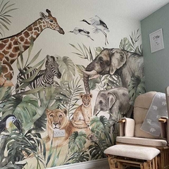 Imagen de Mural Infantil Selva Safari Acuarela, Vinilo Decorativo - Modelo MUI11