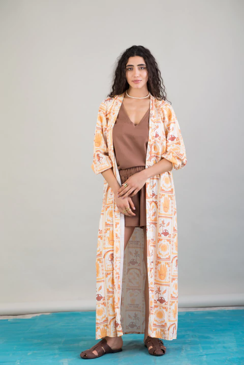 Vestido Kimono Horizonte Amarillo (lino) - comprar online