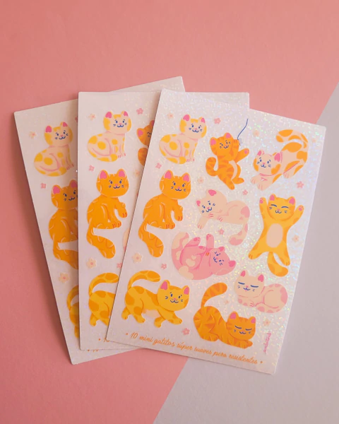 PLANCHA DE STICKERS GATITOS CON BRILLOS