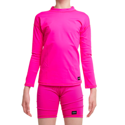 CAMISETA LARGA Y SHORT PROTECCION SOLAR UV FUCSIA