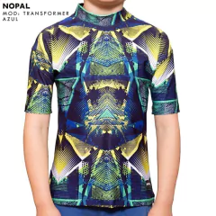 CAMISETA DE PROTECCIÓN SOLAR UV MANGA CORTA. MODELO TRANSFORMER AZUL