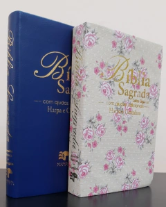 Bíblia do casal letra gigante com harpa luxo azul + romantic bege na internet