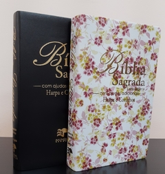 Bíblia do casal letra gigante com harpa luxo preta + floral branca - comprar online