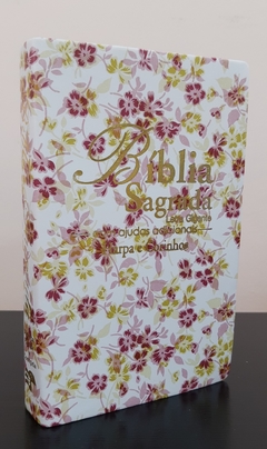 Bíblia letra gigante com harpa - capa luxo floral branca - comprar online
