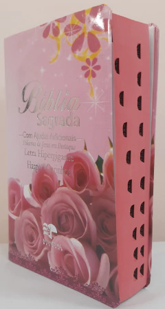 Bíblia sagrada com ajudas adicionais e harpa letra hipergigante capa luxo floral rosas