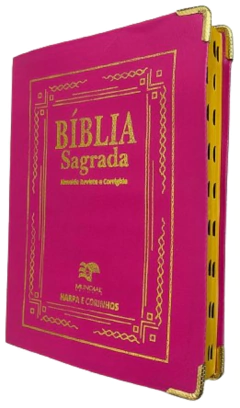 Bíblia de pulpito com harpa - capa luxo pink