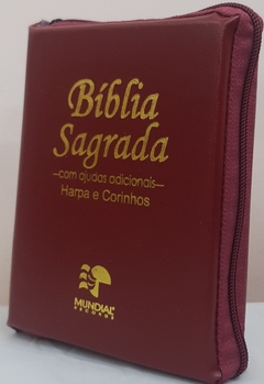 Bíblia média com harpa - capa com zíper vinho