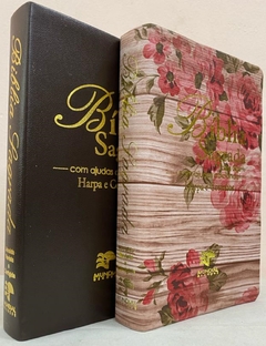 Bíblia sagrada do casal letra gigante com harpa capa luxo café + romantic - comprar online