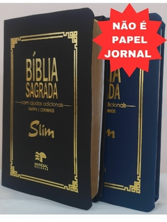 Biblia slim para o casal - capa luxo preta + azul marinho