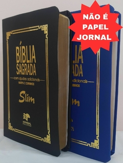 Biblia slim para o casal - capa luxo preta + azul royal