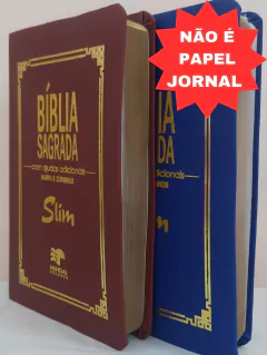 Kit 2 biblia slim ultrafina com ajudas adicionais - capa luxo vinho + azul royal