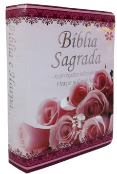 Bíblia sagrada com ajudas adicionais e harpa média capa luxo floral rosas na internet
