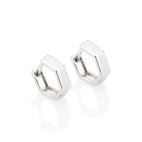 Brinco argola sextavada folheado a platina -326952-Rommanel