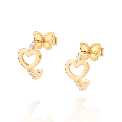 Brinco meia argola com coração Branco-526913-Rommanel