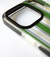 Funda Rayada Verde con bordes antishock y refuerzo de cámara para iPhone 15 Pro Max.