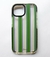 Funda Rayada Verde con bordes antishock y refuerzo de cámara para iPhone 15.