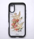 Funda de iPhone 16 con ilustración de palomas y flores en tonos rosados y verdes sobre fondo transparente.
