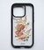 Funda de iPhone 16 Pro con ilustración de palomas y flores en tonos rosados y verdes sobre fondo transparente.