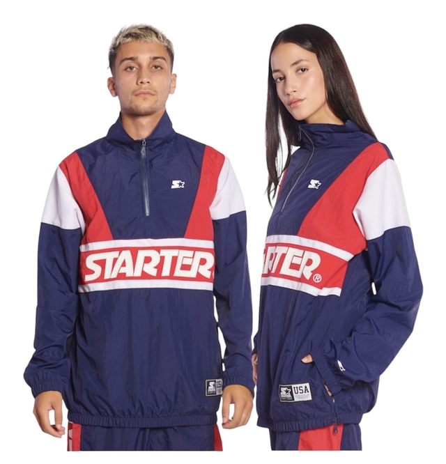 Anorak Starter Zip Logo Mid Navy/Red White Unisex - Rompeviento thumbnail 2