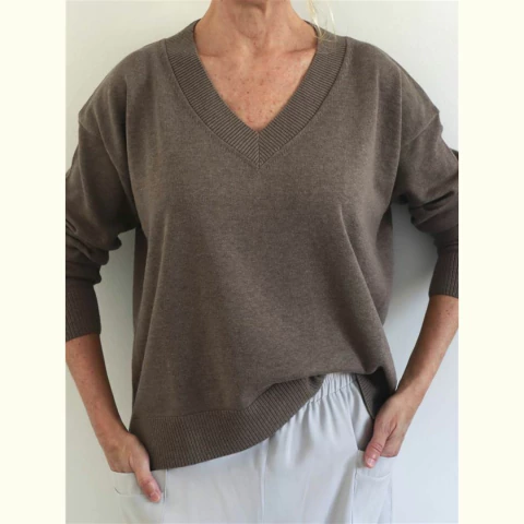 Sweater "Mood Basic" escote "V" color Vison. - comprar online