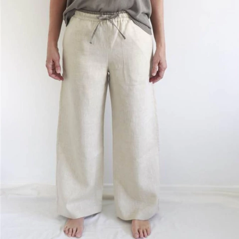 Pantalon Palazzo en Lino 100% combinado. Beige. - comprar online