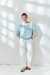 Sweater "Crop Style" punto ingles tejido en Algodon. Cielo. - comprar online