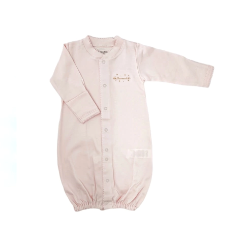 Convertible Gown pima (2 en 1) bolsita de dormir y enterito Hello World, Rosa