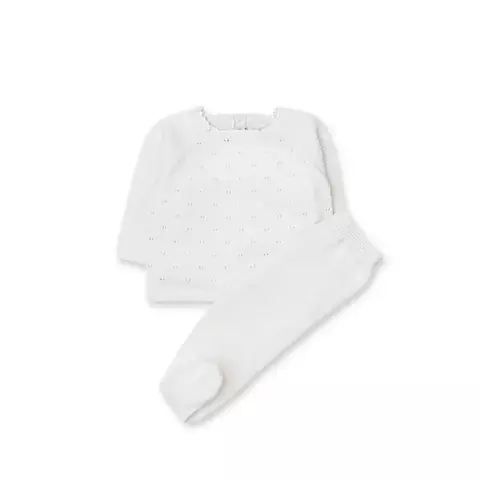 Conjunto hilado peruano cardigán y pantalón, Off White