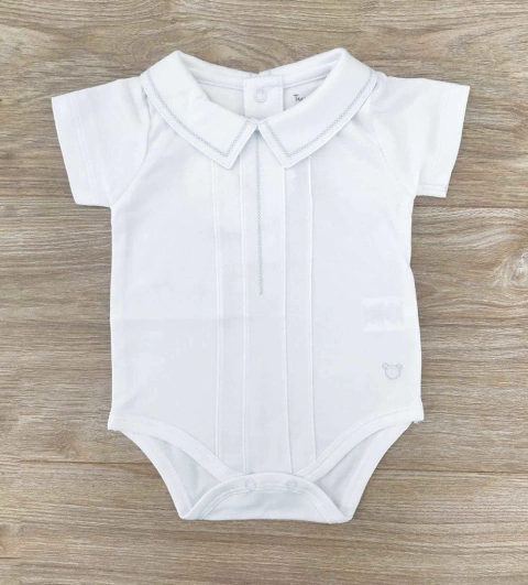 Body Pima Alforzas Manga Corta Blanco con Celeste