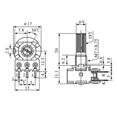Potenciômetro Linear Duplo 20kΩ 6T L20 16mm - RECICOMP - Componentes Eletrônicos, Arduino e Robótica