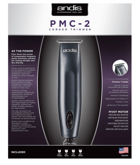 Patillera Con Cable Marca Andis Pmc-2 Cuchilla En T + Accesorios