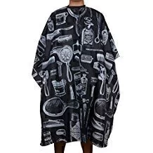 PEINADOR * CAPA DE CORTE DE TELA ESTAMPADA MODELO HERRAMIENTAS VINTAGE BLANCO / NEGRO OSCURO * 2324 3714