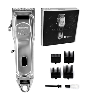 CORTADORA PROFESIONAL RECARGABLE MARCA TEKNIKPRO MODELO MAJESTIC + ACCESORIOS