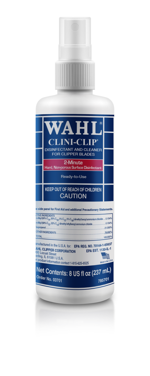 SPRAY DESINFECTANTE Y LIMPIADOR MARCA WAHL CLINI CLIP POR 237 ml.