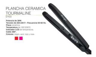 PLANCHA CERAMICA TOURMALINE DE ALTA TEMPERATURA 230°C MARCA DUGA MODELO D103