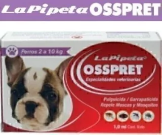 PIPETA PARA PERROS DE 2 A 10 Kg MARCA OSSPRET PULGICIDA GARRAPATICIDA REPELENTE DE MOSCAS Y MOSQUITOS