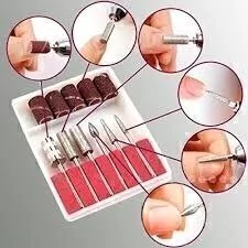 SET 6 FRESAS METALICAS + 6 LIJAS PARA MINITORNO DE MANO * MANICURIA UÑAS (CH)