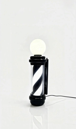 POLO * POLE * FAROL GIRATORIO CON LUZ PARA DECORACION PARA BARBERIA / PELUQUERIA * BLANCO Y NEGRO MODELO BF011