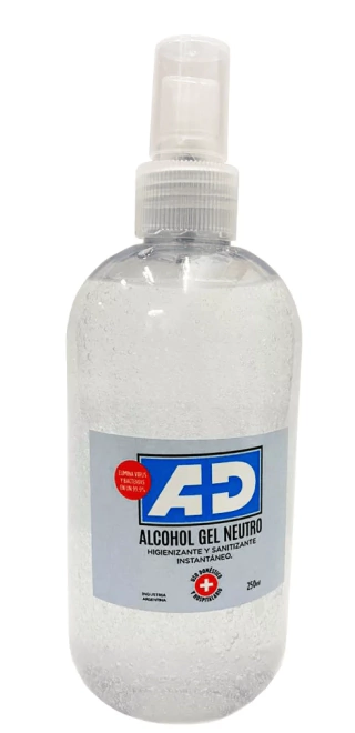 ALCOHOL EN GEL * ANTIBACTERIAL, NEUTRO , SANITIZANTE POR 250 ml. MARCA AD