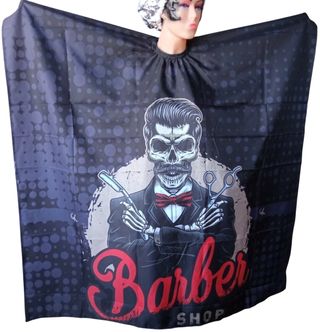 PEINADOR * CAPA DE CORTE DE TELA SIRE ESTAMPADA CUELLO SILVER CON GANCHO MODELO CALAVERA TRAJE C1002