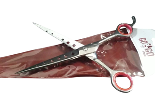 TIJERA MARCA GOGO DE CORTE FILO NAVAJA DE 8" (21 cm) MODELO 1010 CON APOYADEDO, SILENCIADOR, ANILLOS BLANDOS Y TORNILLO DE AJUSTEe y anillos blandos