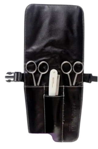 KIT TIJERA DE CORTE MICRODENTADA + TIJERA PULIR + NAVAJA + PORTAHERRAMIENTAS CON CINTO MARCA BELKYS MODELO K001 - LIQUIDACION