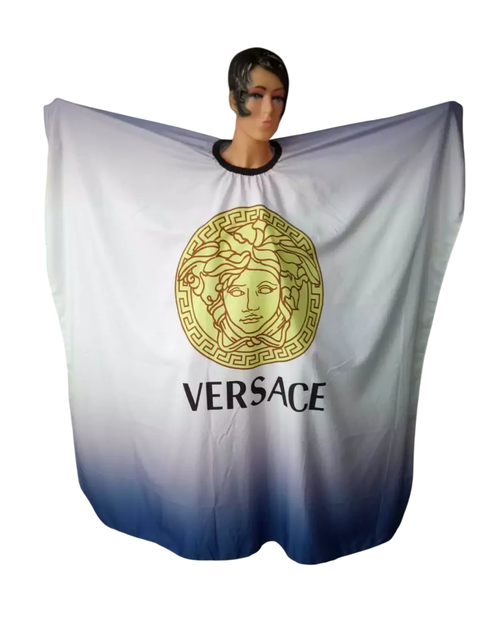 PEINADOR * CAPA DE CORTE GRANDE MODELO VERSACE AZUL Y BLANCO 5006 CON GANCHOS METALICOS