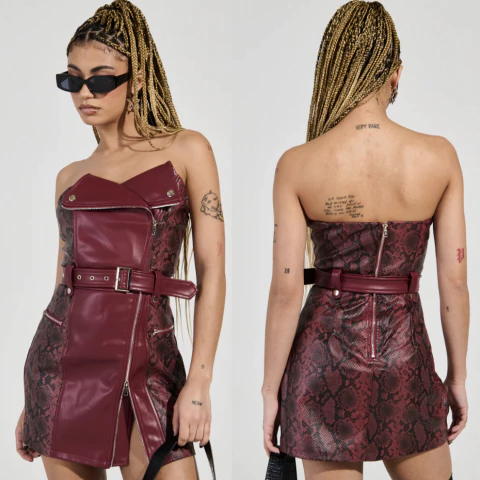 VESTIDO STRAPLESS 'WINE & SNAKE'