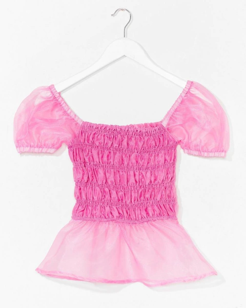 REMERA ROSA DE ORGANZA FRUNCIDA & VOLADO