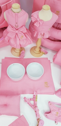 Porta Comedouro Retangular Pata Chic - Poá Rosa Chiclete na internet