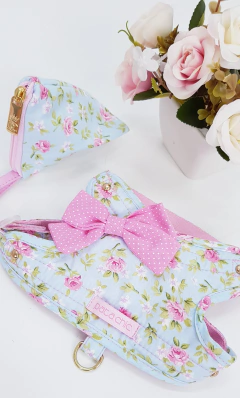 Peitoral Guia e Bolsinha c/ Laço Pata Chic Floral Romantic - Rosa na internet