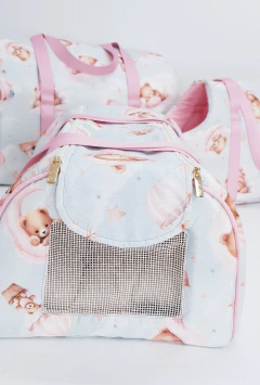 Bolsa Avião Tecido Pata Chic - Soninho Rosa - Pata Chic