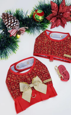 Imagem do Colete Peitoral e Guia Pata Chic - Doce Natal Vermelho c/ Laço